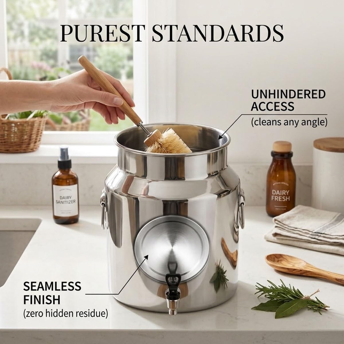 Cantarilla Lechera de Acero Inoxidable 15L con Tapa Estanca, Recipiente | Metálico Multiusos para Leche, Vino, Cerveza, Aceite y Almacenamiento de Alimentos(No faucet,42L/11.10Gal)