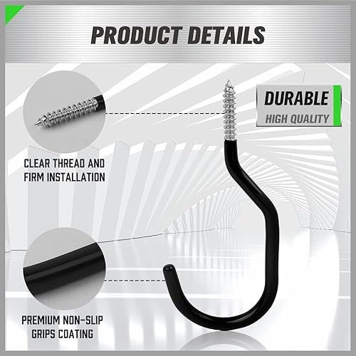 Miniatura 3 de SWANLAKE - Paquete de 6 ganchos resistentes para bicicleta, 6 pulgadas, capacidad de 100 libras, ganchos de bicicleta para pared de garaje y ganchos