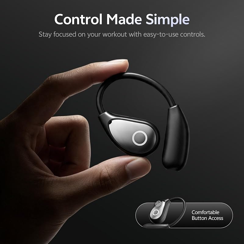 HJSlucky 2026 Open Ear Earbuds, 70H Playtime, 14.2mm Dynamic Drivers, IPX6.Wireless Ear Hook Headphones, IPX6 sweatproof. Bluetooth 5.4 Stable Connection. Lightweight All-Day Comfort.Black image 2