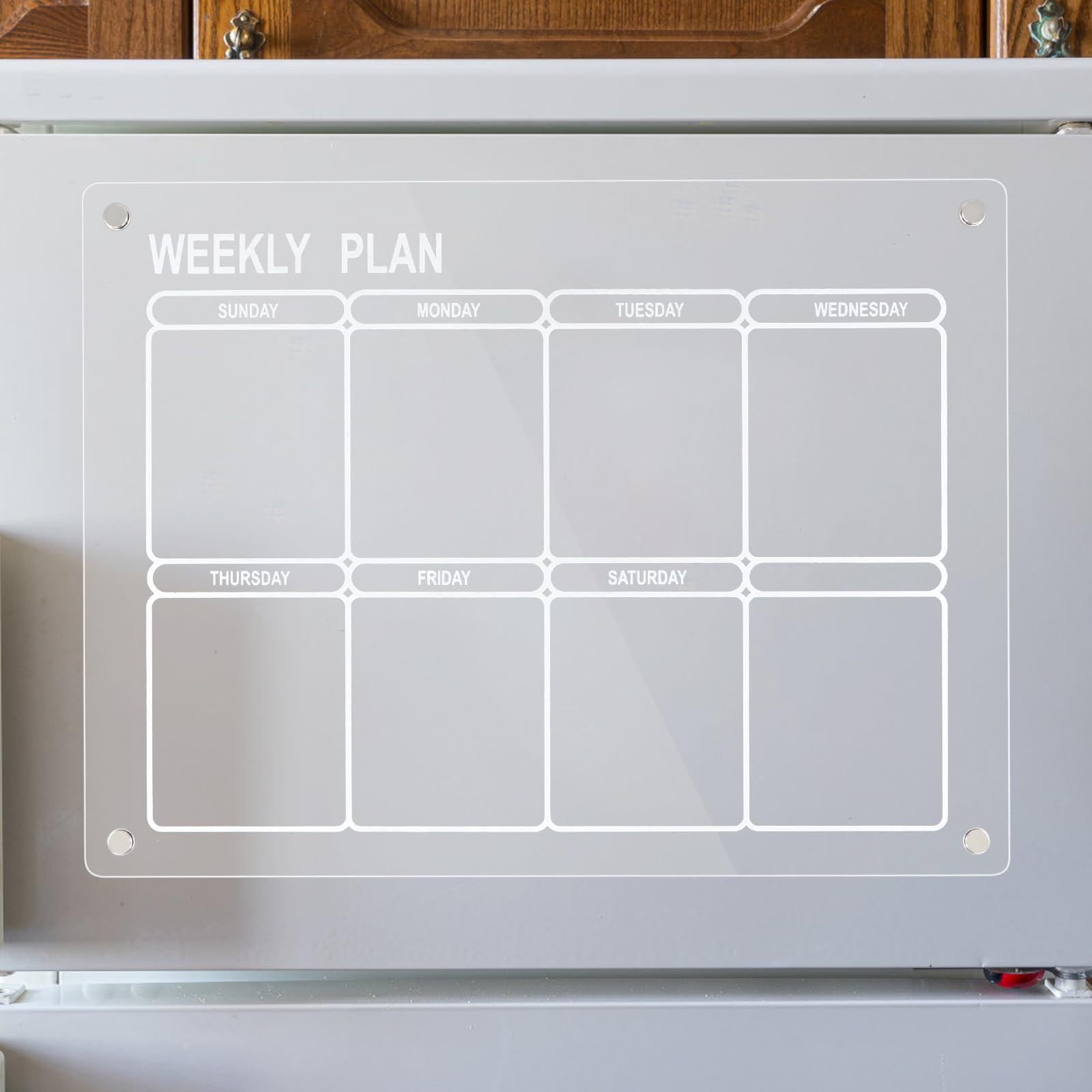2 Set Calendario Magnetico Nevera Acrilico, 40X30cm Pizarra Planificador Mensual y Semanal Transparente Borrable, Tabla de Planificación de Notas Claro con 6 Bolígrafo/8 Imane/1 Soporte/1 Toalla
