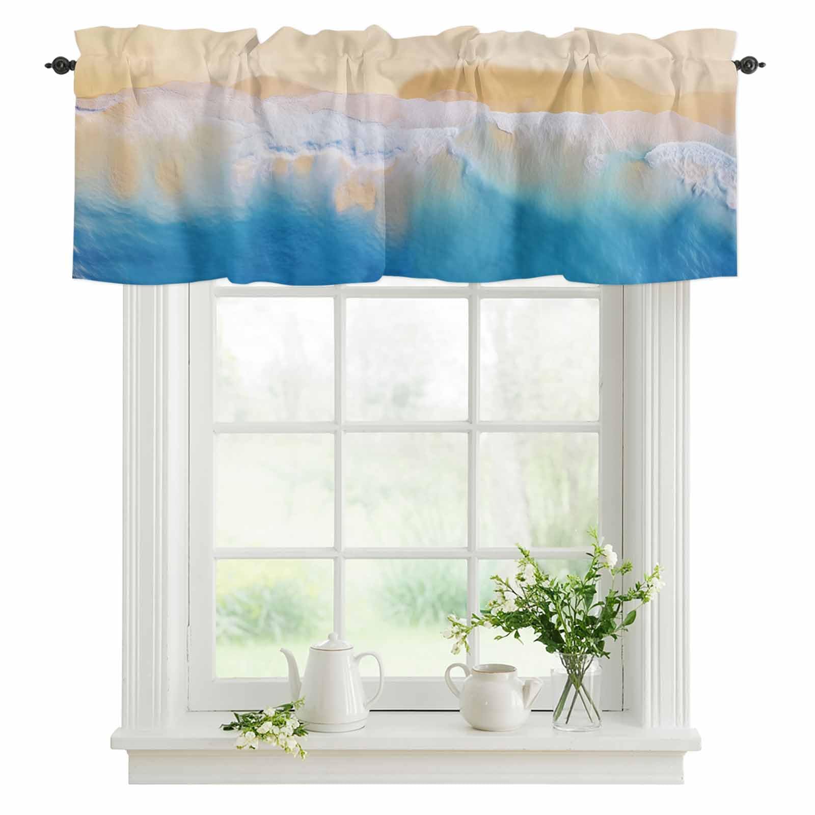 Amazon.co.jp: カフェカーテン 小窓用 ビーチ ブルーの海水 夏 海 油絵