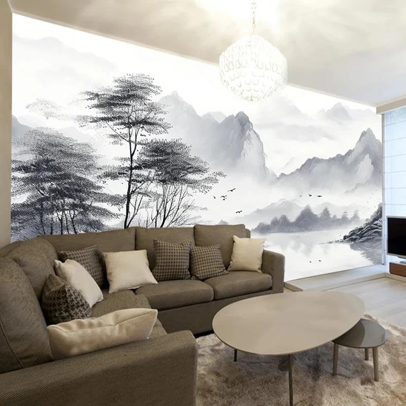 Papier peint intissé arbres 3D yamagawa pour créer un salon nature et cosy