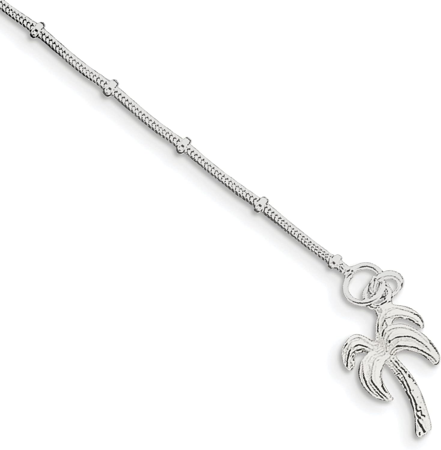 Sterling Silver Palm Tree Anklet Chain Jewelry 9"