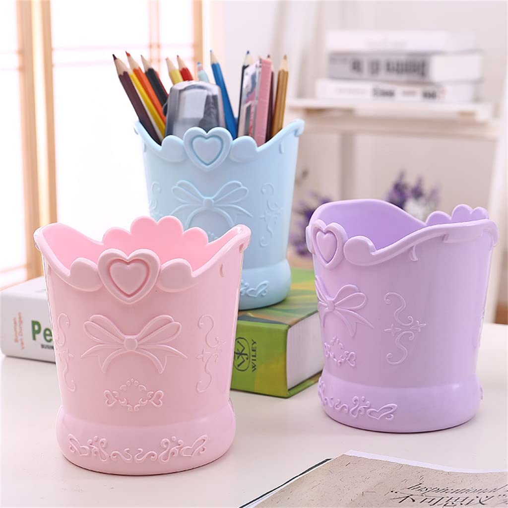 Portalápices en Forma de Amor con Lazo, Cubo Rosa, papelería, portalápices de plástico de Gran Capacidad (Rosa, 11,5 * 8 * 11cm)