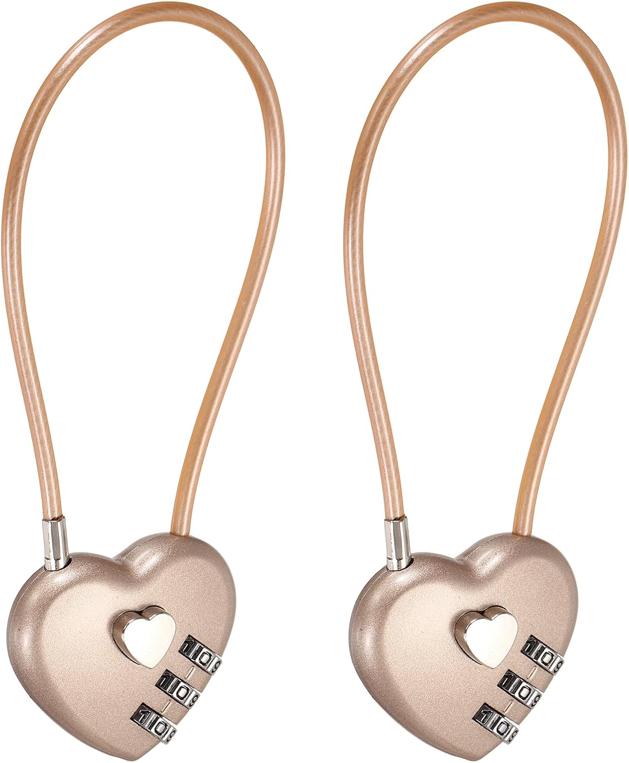 PATIKIL Heart Shaped Combination Padlock (7.9 Inch, Rose Gold)(2 Pcs), 3-Digit Combo Padlock Love Locks with Steel Wire Rope, Suit for Gym Locker/Fence/Storage/Backpack/Toolbox