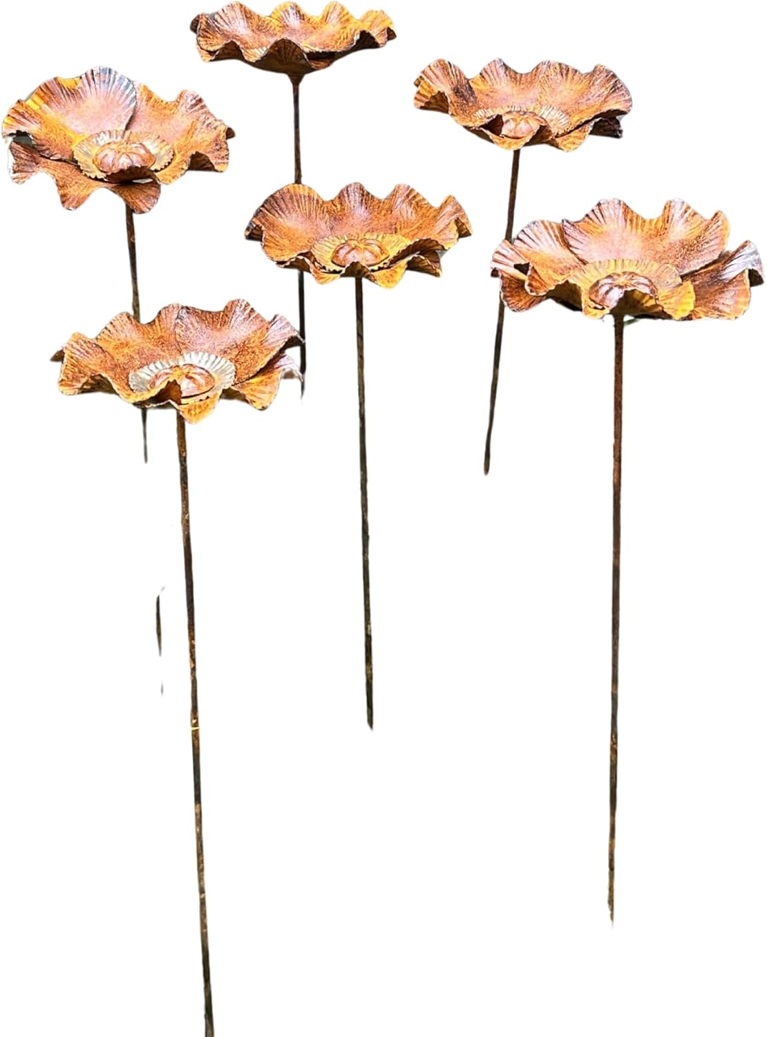 Rusty Flowers Set of 6, Poppy Flowers Garden Stakes, Metal Garden Decor, Yard Art, Rusty Metal Garden Decor