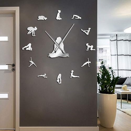 The Geeky Days Yoga Poses DIY Reloj de pared gigante Encuentra tu equilibrio Arte de pared de meditación Decoración del hogar Reloj de pared grande