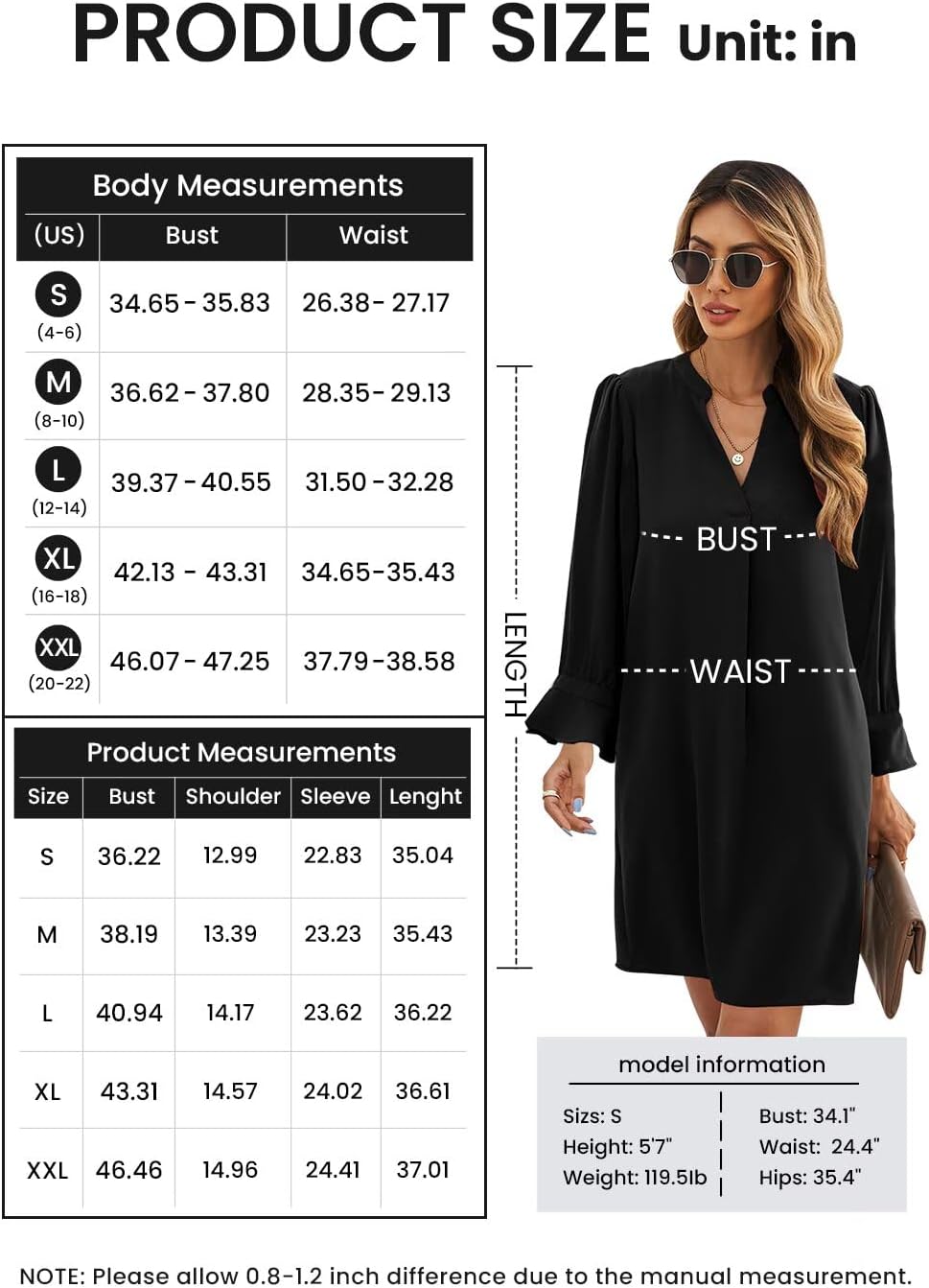 QACOHU Fall Dresses for Women 2026 Casual V Neck Long Sleeves Flowy Mini Tunic Dress - Image 6