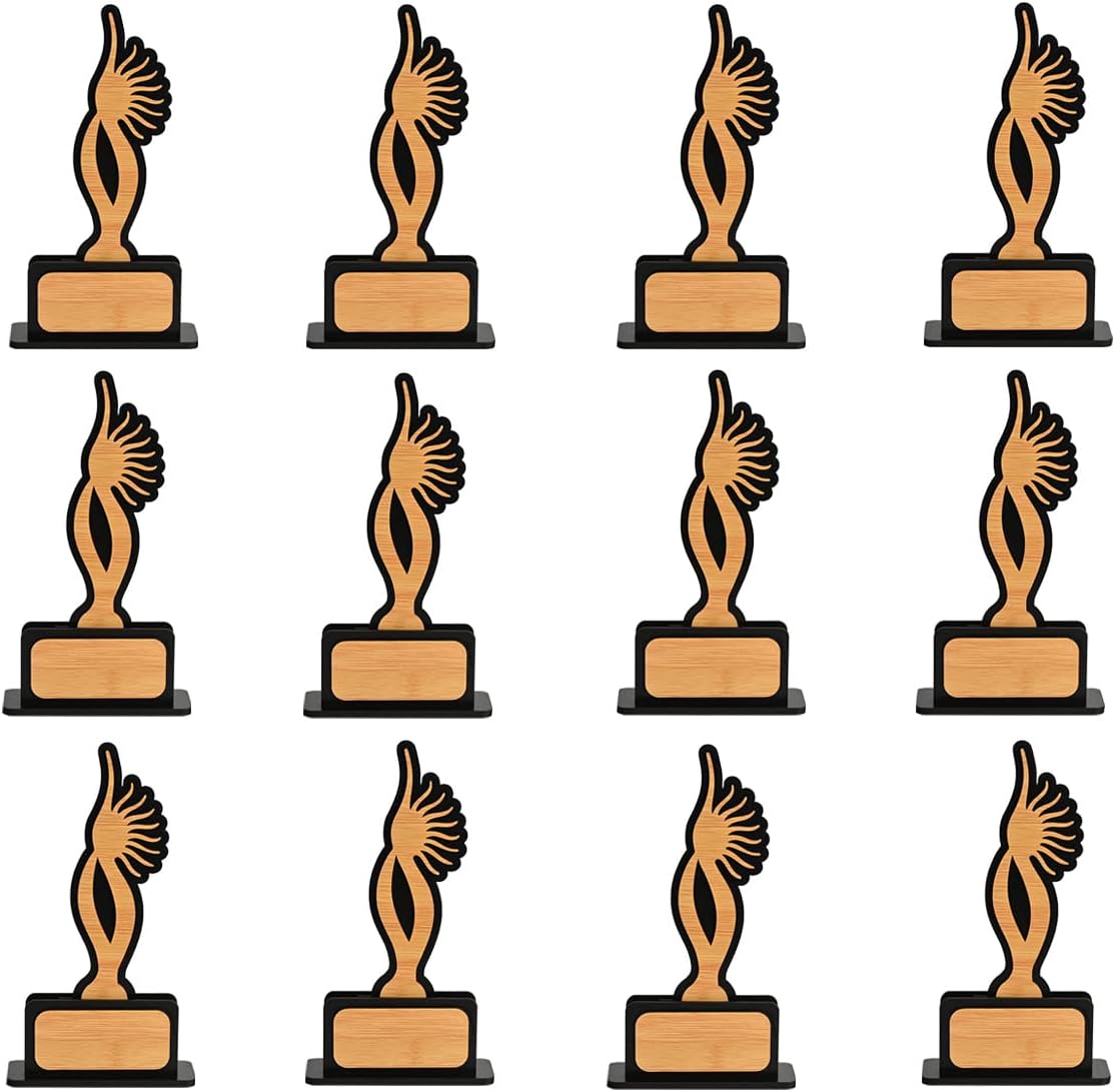 GKD Momento Awards and Trophy for Winner, Beautiful Black and Bamboo Design with Wooden Cutwork, Easy Print and Sticker Paste Your Matter, eco Friendly Corporate Gifts(Size 10x6 Pack of 12)