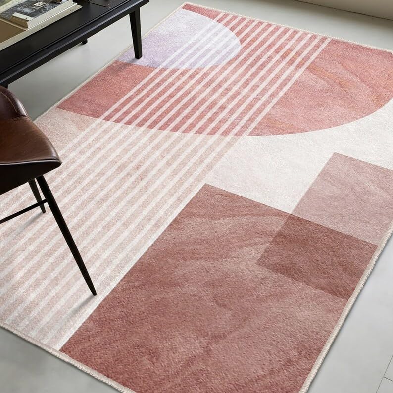 Tapis d'appoint moderne rose 180x250cm géométrique pour grand salon