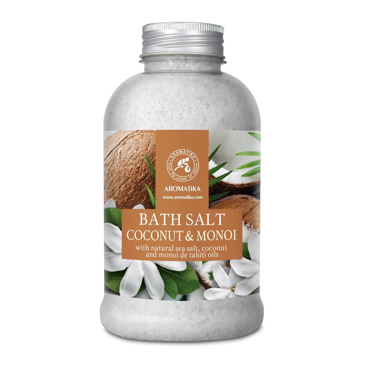 Badesalz Kokos Monoi 600g - Badesalz mit Monoi de Tahiti und Kokosnuss Öl - Naturreinem Meersalz - Aromatherapie Badewanne - Körperpflege - Entspannung