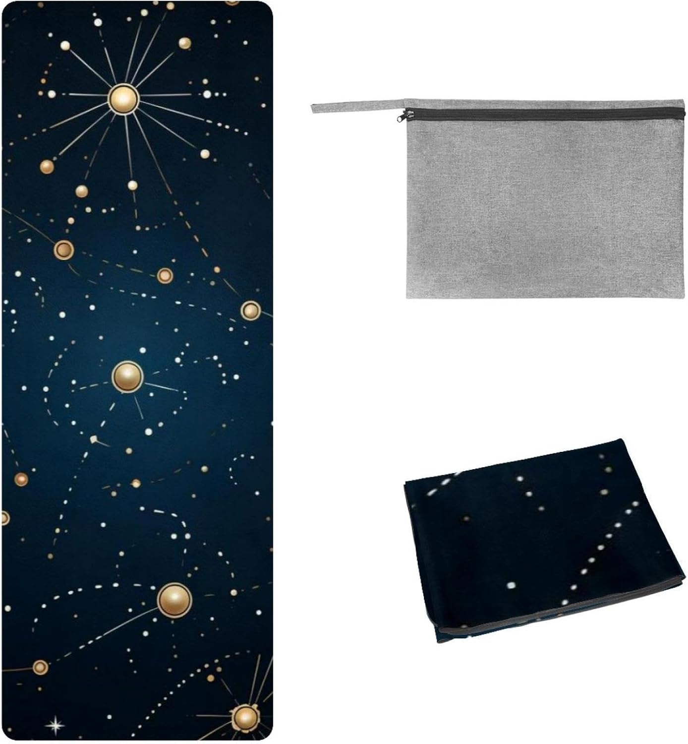 Yoga Towel, Constellations Zodiac Galaxy Pattern Non Slip Sweat Absorbent Hot Yoga Mat Towel for Hot Yoga, Pilates and Fitness - 72.8" x 26.8"