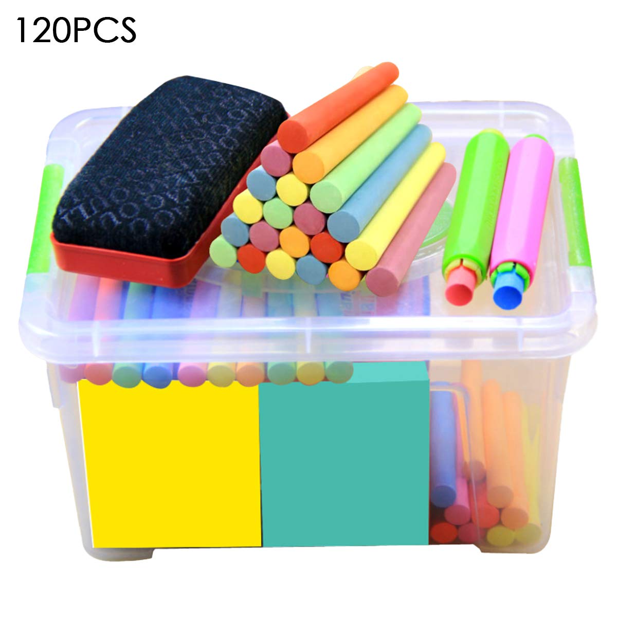 Yuehuam 120 Count Sidewalk Chalk Set with Carry Box & Chalkboard Eraser Washable Colored Chalk Kids Outdoor Fun Chalk PaintToy Set