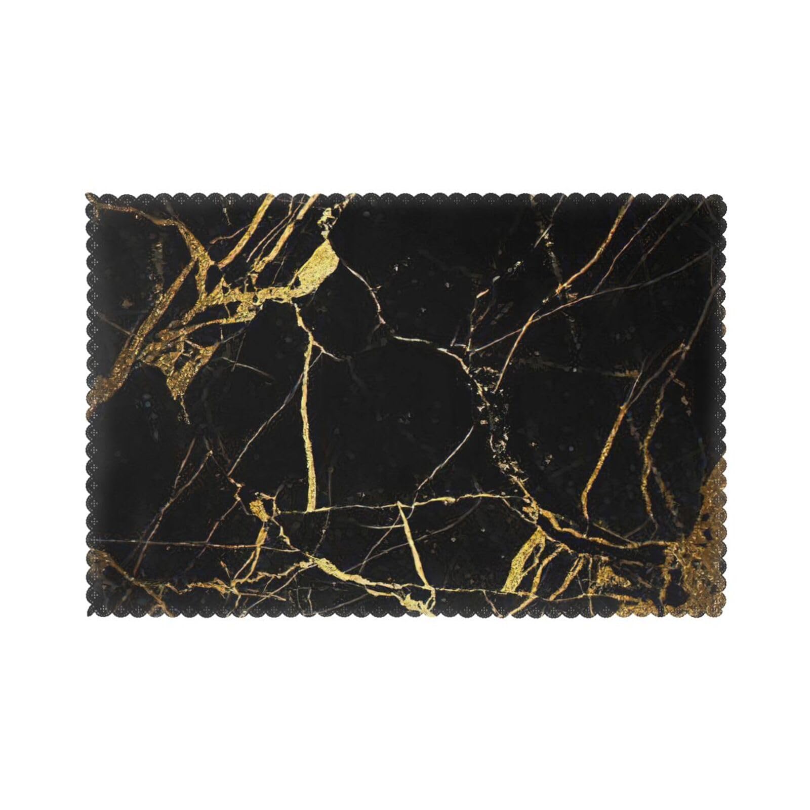 Black Gold Marble Print Placemats for Dining Table Set of 6 12x18 Inch Table Mats for Party Kitchen Dining.