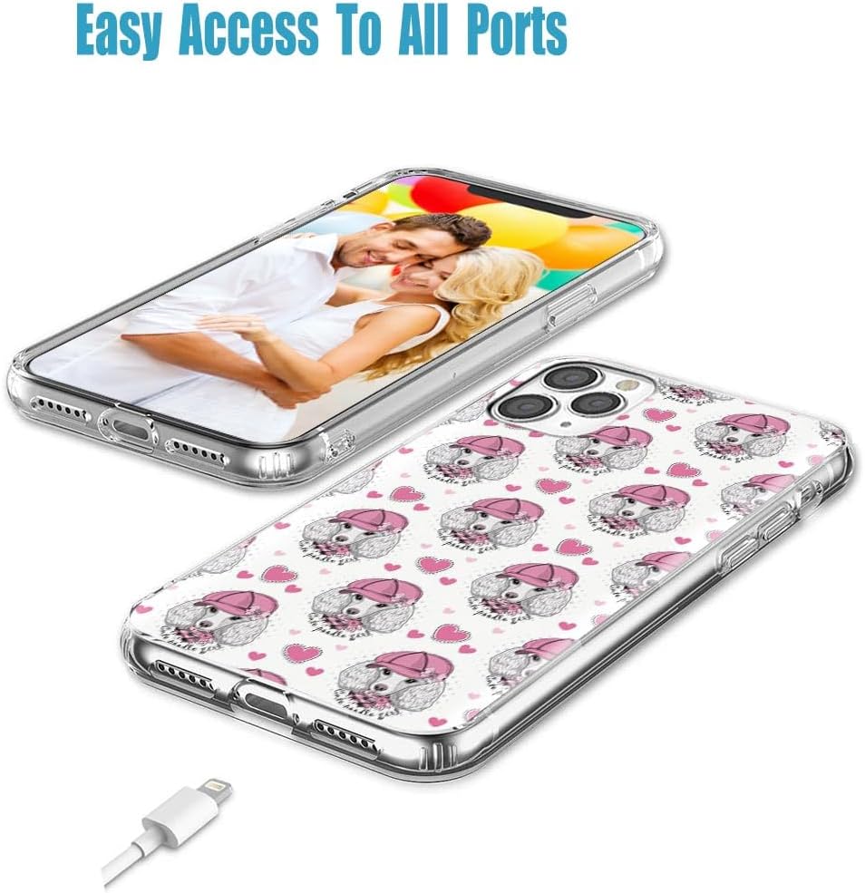 for iPhone 12 Case,for iPhone 12 Pro Case,ARTIOSIT Full Protective Shockproof Slim Soft TPU Clear Case Cover for Girl Women Men iPhone 12/12 Pro,Cute Cartoon Animal Pet Dog White Poodle Love Pink Hat - Image 4