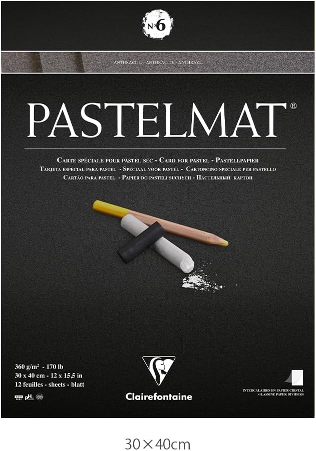 Clairefontaine Pastelmat No6 pad 360g 30x40-Anthracite, 30 x 40 cm, Anthracite
