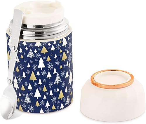 Christmas Forest Snowflakes Food Jar with Spoon Stainless Steel Vacuum Insulated Food Container 17 oz Soup Thermos for Lunch
