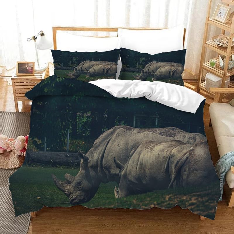 Parure de lit 240x260 rhinocéros vert foncé avec 2 taies d'oreiller en microfibre 110g
