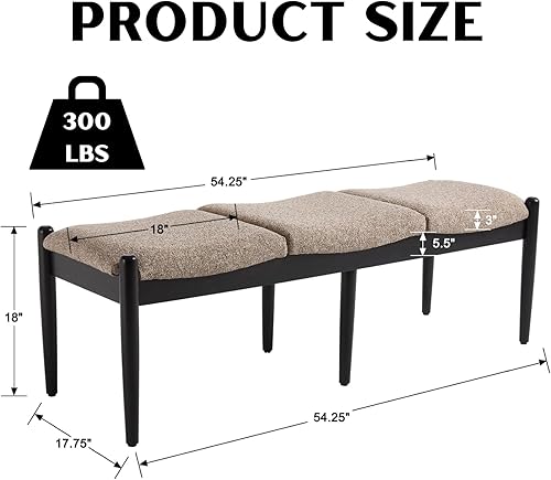 Miniatura 10 de RIVOVA Banco otomano moderno boucle de sherpa tapizado para dormitorio, banco largo para asiento largo de entrada, con patas de madera para sala de