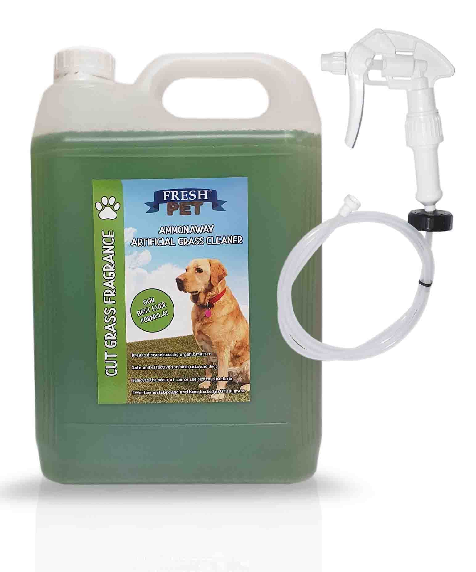 Artificial Grass Cleaner Dog Pet Friendly Disinfectant Deodoriser Concentrate Ammonaway Cut Grass Fragrance (5L with Spray)