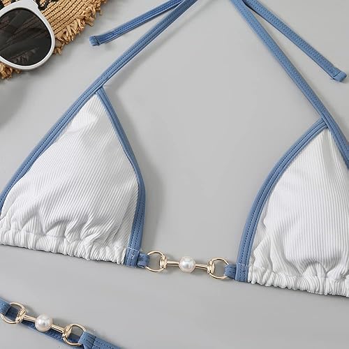 Miniatura 4 de Conjunto de bikini de tanga triangular acanalada con tanga micro tanga bikini parte inferior traje de baño de dos piezas