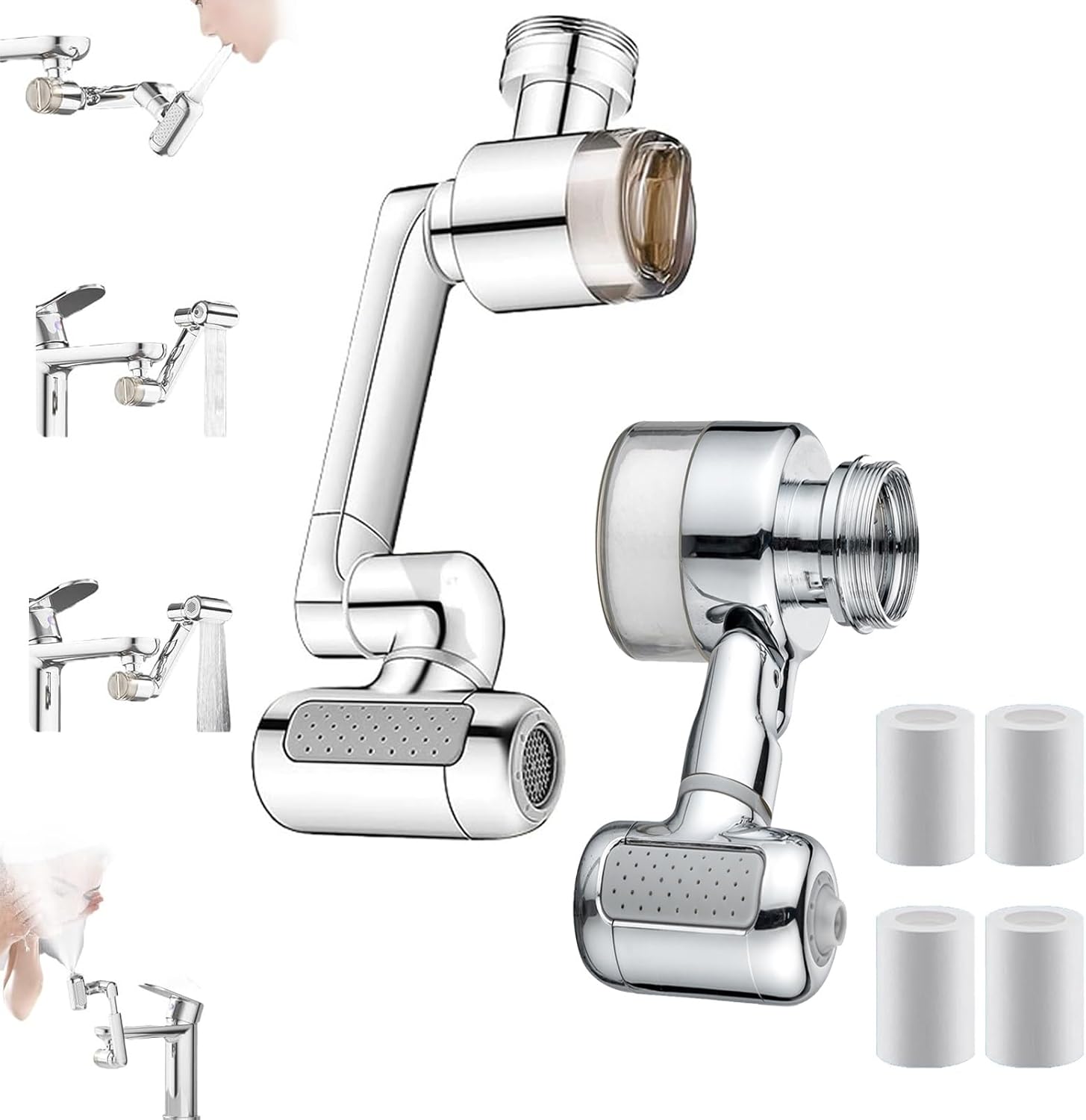 1080° Rotating Faucet Extender with Upward Facial Mist, Swivel Sink Extension with 4 Water Modes & Built-In Filter, U Shaped Faucet Extender Adjustable Sink Sprayer for Kitchen Bathroom(Large+Small)