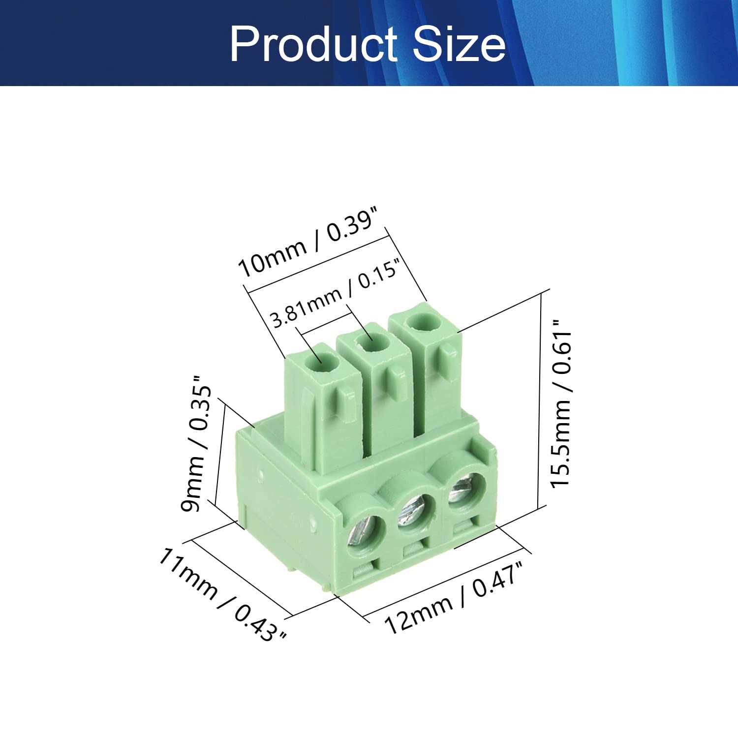 Jutagoss 25 PCS PCB Terminal Block Connector 300V 3P Flat Angle Needle Seat Insert-in PCB Screw Terminal Block Connector 15EMG-3.81 Green