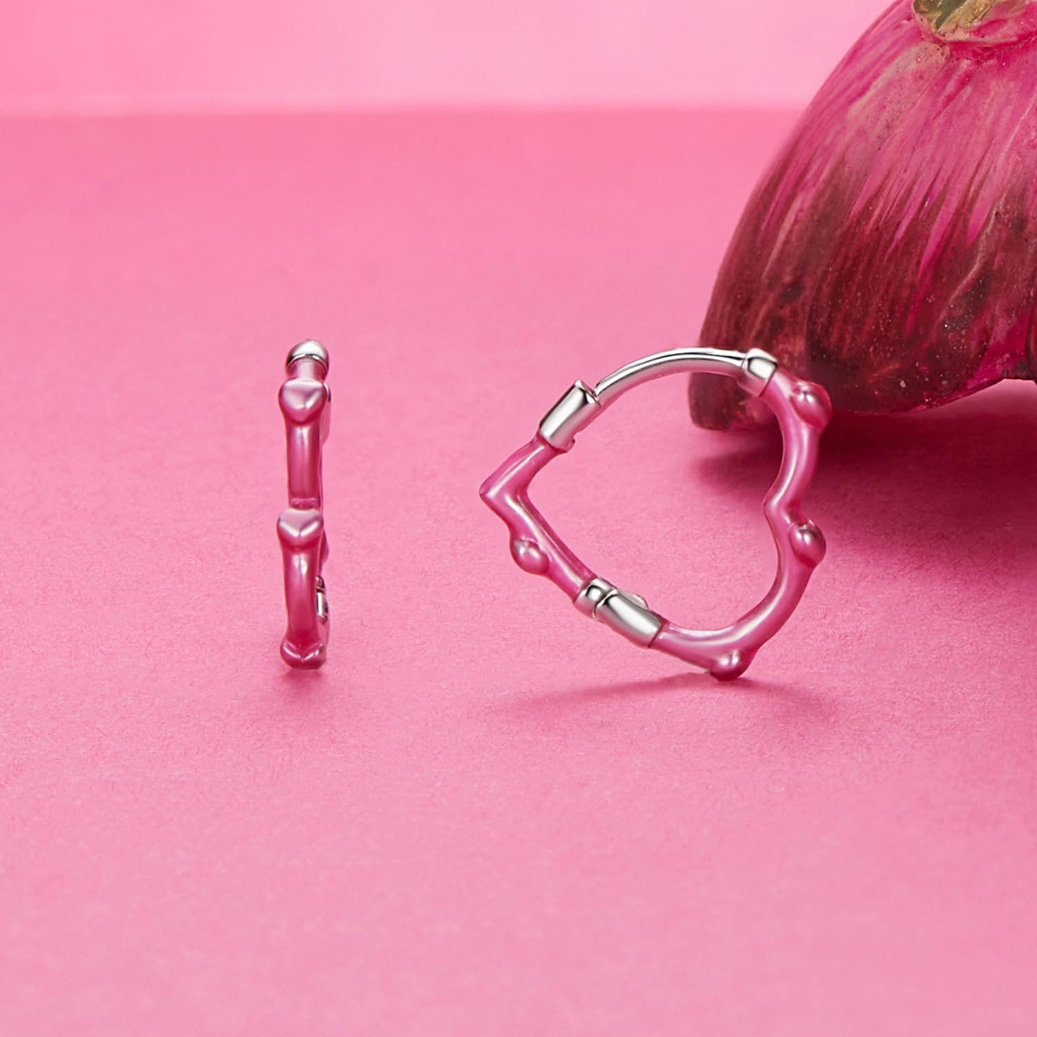 Orecchini a clip a forma di cuore rosa, in argento Sterling 925, leggeri e comodi da indossare tutti