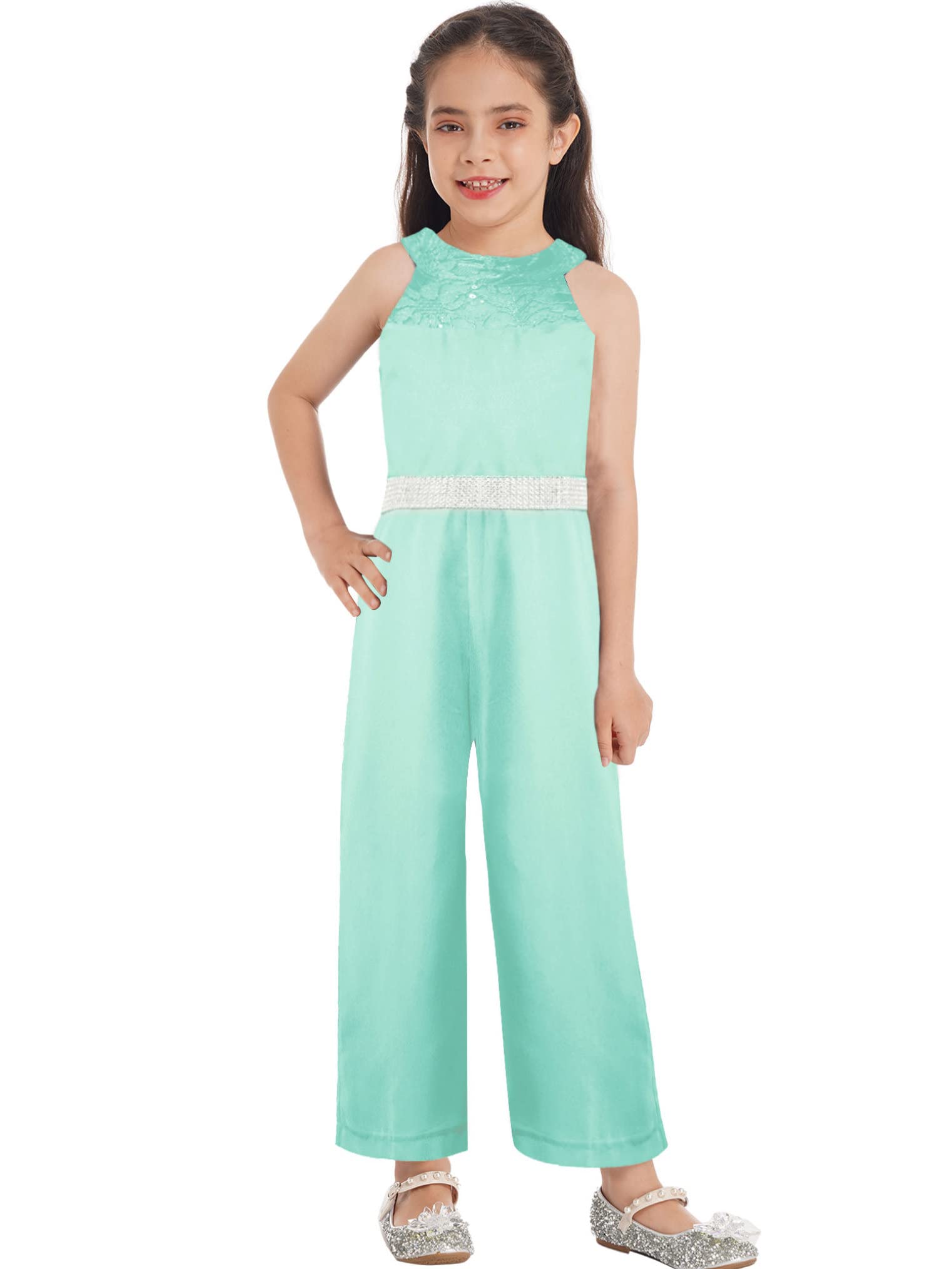Freebily Mono Elegante de Ceremonia para Niñas sin Manga con Cintura Pedrería Brillante Mono de Fiesta Boda Coctel Dama de Honor Vestido de Vestir 3-14 años