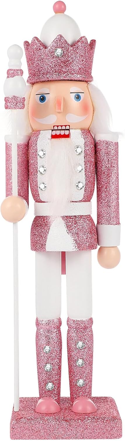 Didiseaon Christmas Nutcracker Figure, 12 Inch Pink Nutcracker Glitter Wooden Nutcracker Soldier Ornament for Christmas Desktop Home Decor