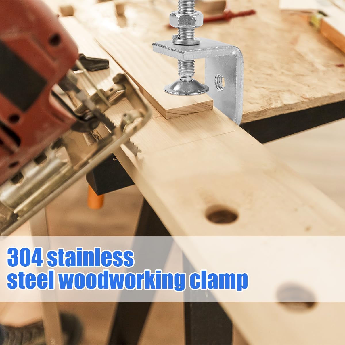 Set C-klemmen Van Roestvrij Staal - Kaakopening 30 Mm - Stevige Schroefklem - Inclusief Haak- En Ringschroeven - Voor Houtbewerking, Lassen En Timmerwerk 1 miniatura