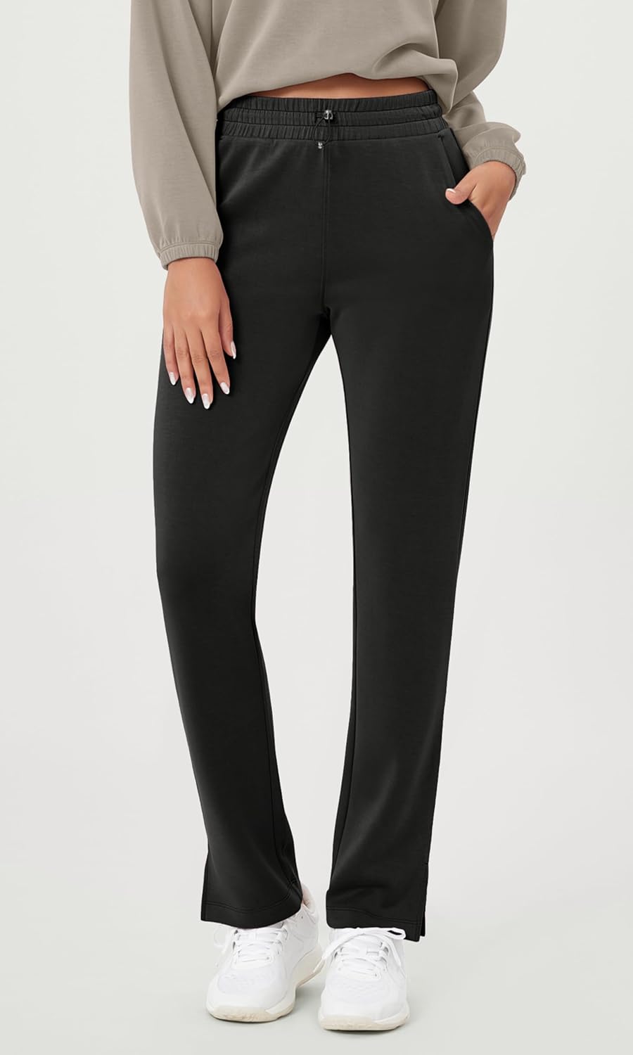 ODODOS Women's Modal Soft Split-Hem High Waist Pants with Pockets Adjustable Shockcord Casual Lounge Pants - Image 2