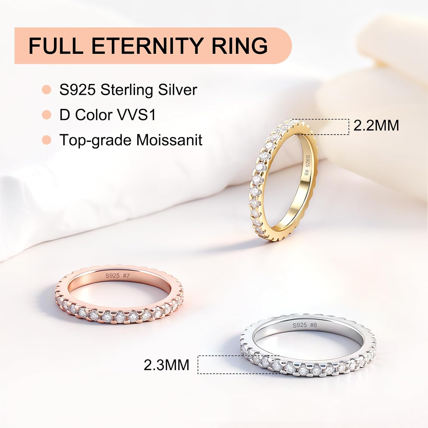 Moissanite Ring Wedding Bands for Women, Solid S925 Sterling Silver Eternity Rings Stackable Engagement Ring Set - D Color VVS1 Moissanite Jewelry - Birthday Mother’s Day Anniversary Christmas Gifts - Image 2