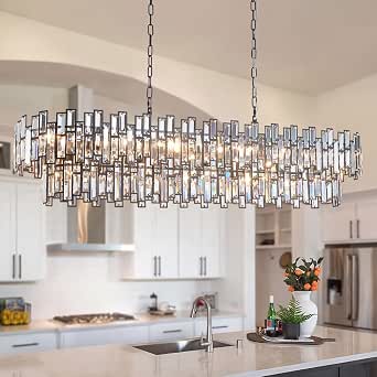 Black Contemporary Crystal Chandelier for Foyer and Living Spaces, 2-Tier, 55.1 inches, 21 Lights