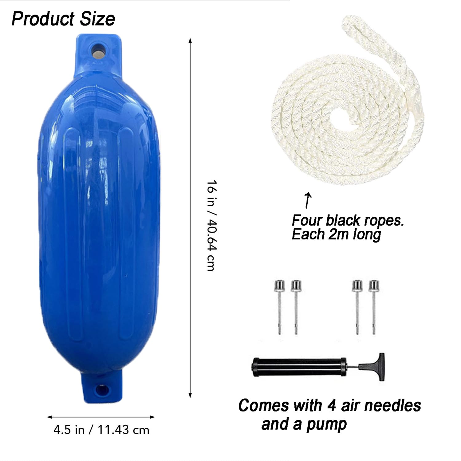 Defensas Para Barcos,Juego De Guardabarros 4 PCS(Incluidos Los Conductos De Guardabarros),Incluye Bomba,Cuatro Pasadores De Aire,Anticolisión,Para Embarcaciones y Puertos Deportivos De 3 a 6 m(Azul)
