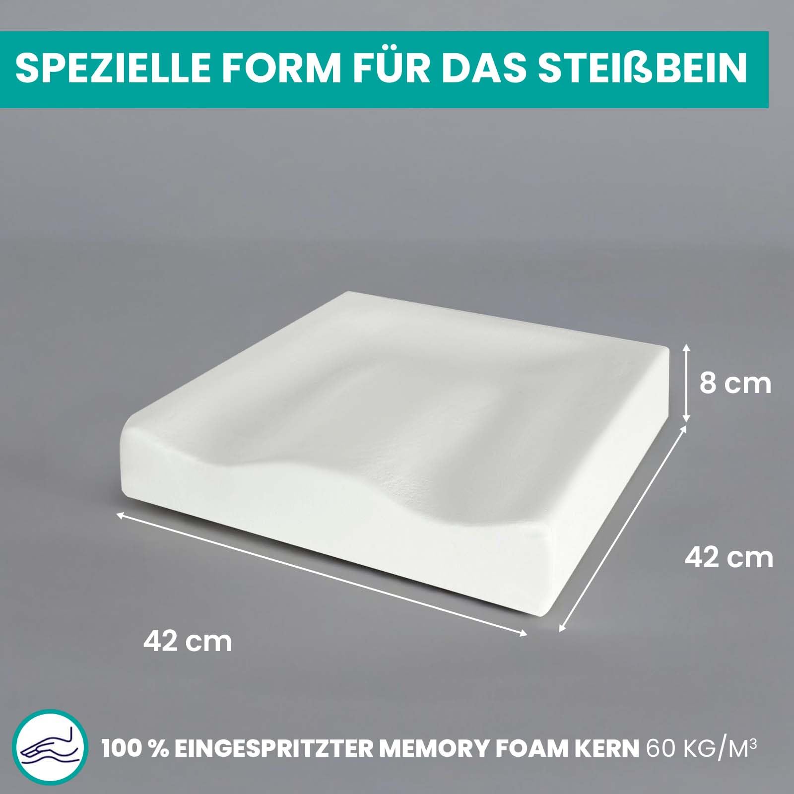 Orthopädisches Sitzkissen aus Memory Schaum HART – Ergonomisches Sitzkissen für Bürostuhl + Rollstuhl & Zuhause – Superweiches waschbares Gewebe + Anti-Rutsch-Innenbezug