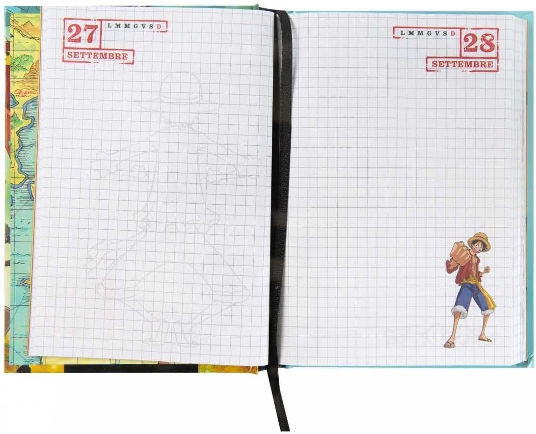 PRESTIGE & DELUXE Diario scuola compatibile con One Piece F.to standard 18 x 14 cm 2026-2027 + Astuccio Roll Up con bottone + Omaggio portachiave personaggio