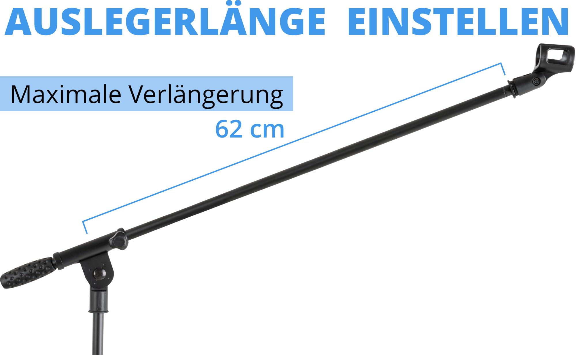 McGrey MBS-01 Support de microphone avec potence et pince - Pied de microphone (bras pivotant, hauteur réglable jusqu'à env. 154 cm, trépied, pinces de câble, longueur de la potence env. 75 cm) noir
