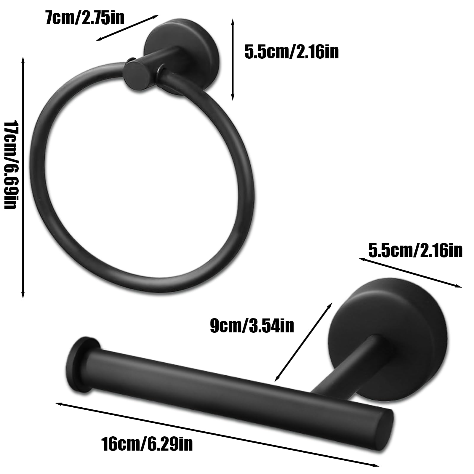 Black Towel Ring Bar and Toilet Paper Holder, Toilet Roll Holder and Towel Rail Set, Bathroom Accessory Hook Set for Toilets Bathroom - Image 2