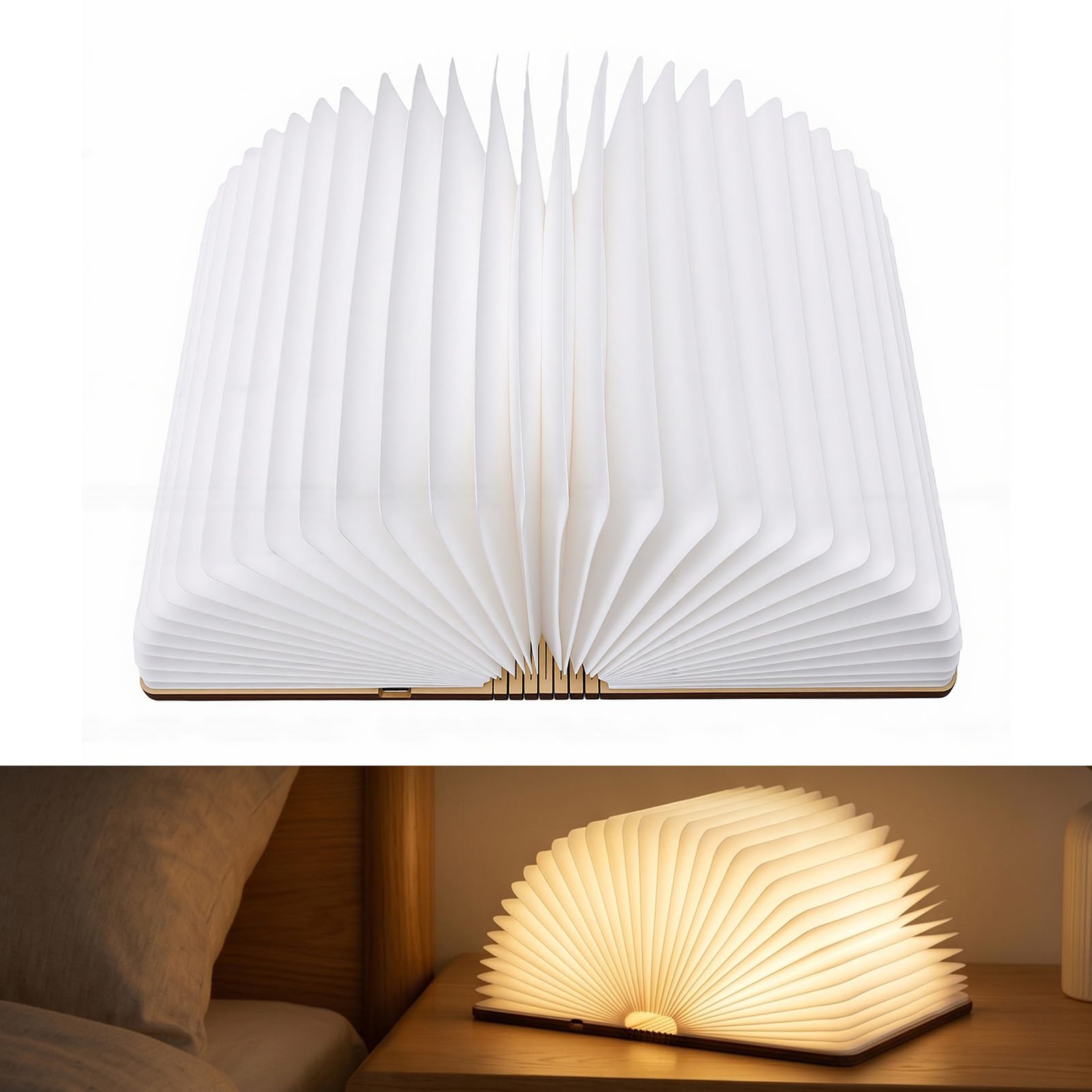 Cryfokt LED Buchlampe Holz Klappdesign Warmweißes Licht for Schlafenszeit