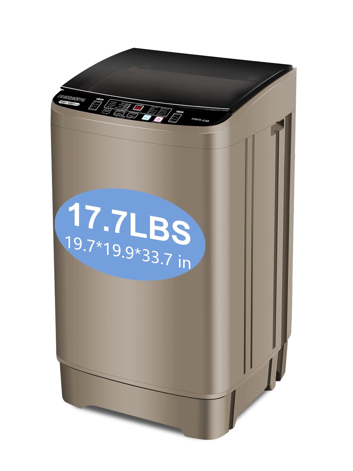 F.W.WOOLWORTHS 17.7 lbs Full-Automatic Washing Machine with LED Display, Laundry Washer with Drain Pump, 10 Wash Programs 8 Water Levels Washer &amp; Spinner for Home, Apartment, Dorms, Gold