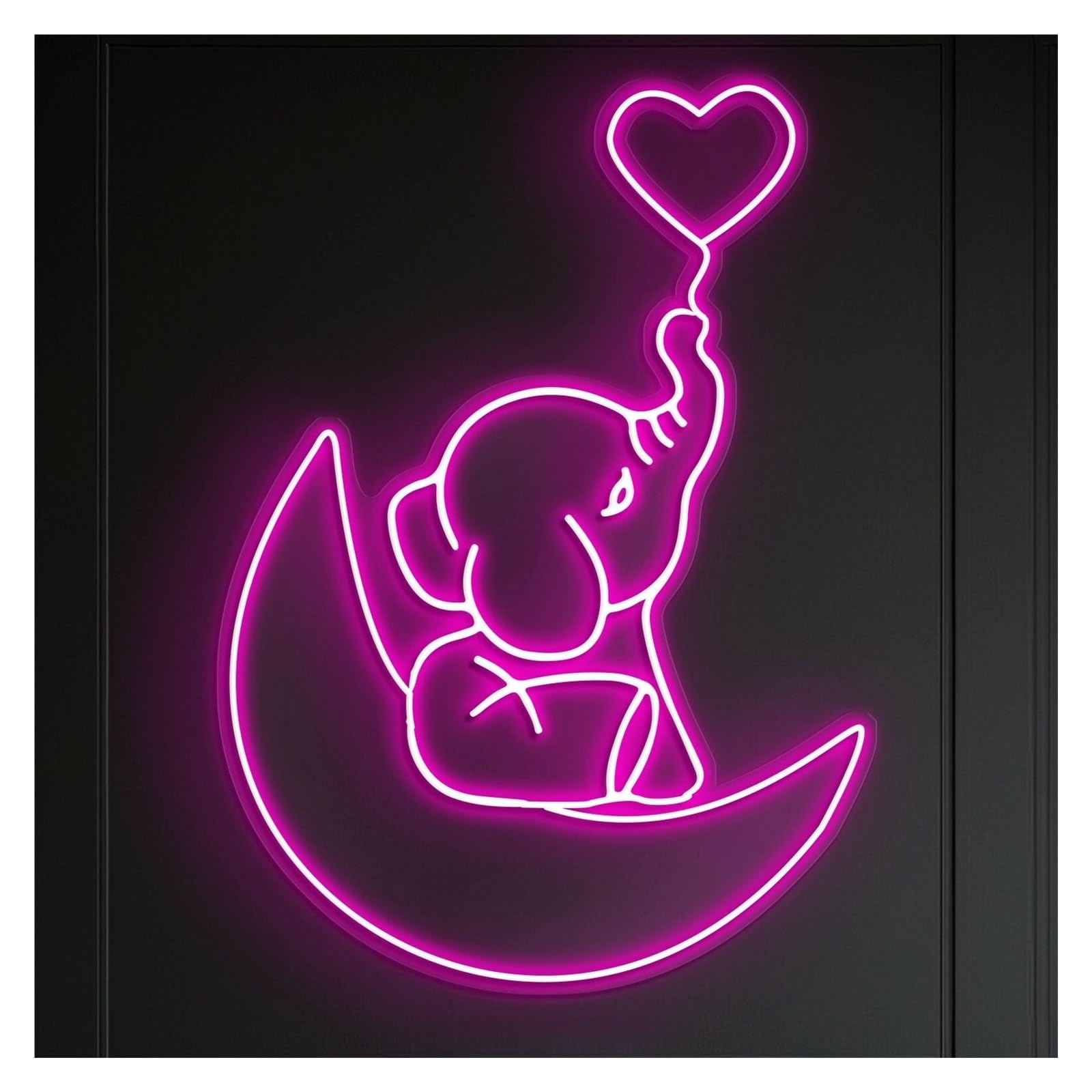 RONGCH Hanging Art Neon Signs Elephant Moon Neon Sign, Suitable for Cafe Bedroom Decor with Brightness Adjustable 58cm(B)