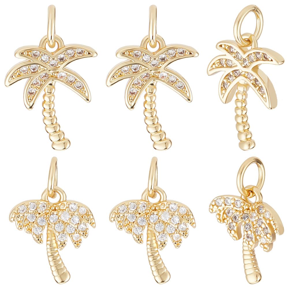 Beebeecraft 1 Box 8Pcs Mixed Style Brass Golden Coconut Tree Charms Micro Pave Cubic Zirconia Pendants Mini Platinum with Jump Ring for Necklace Earrings Jewelry Making Findings on Halloween