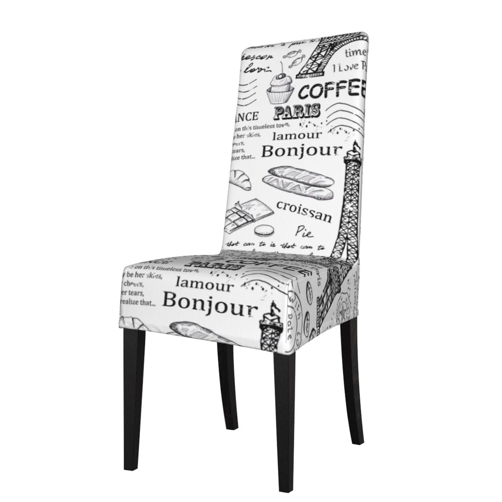 YYHHAOFA Parisian Coffee Eiffel Tower Prints Protection Cover for Dining Chair - Stretch Slipcovers, Easy Refresh for Your Dining Room & Event Decor