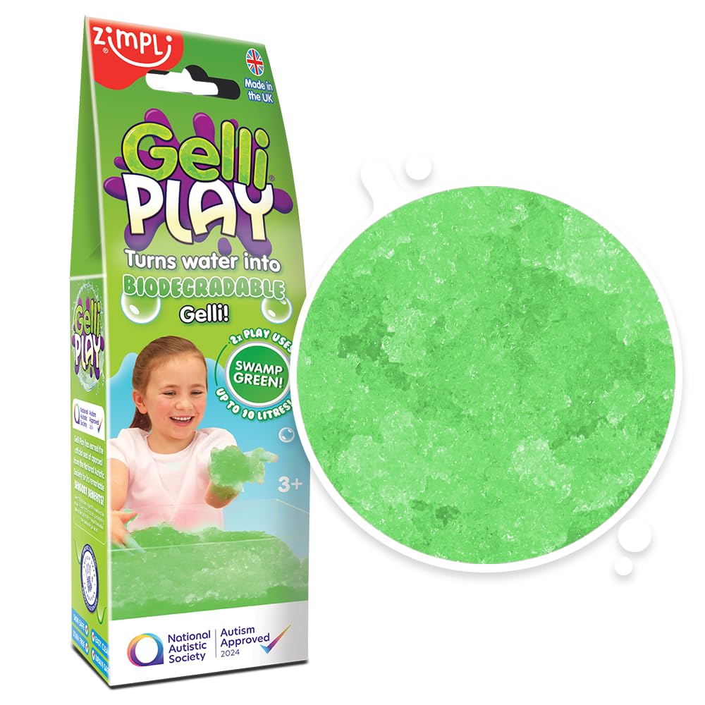 ZIMPLI - Gelli Play Zielony, magicznie zamienia wodę w gęstą, kolorową masę, zabawka do tacy Tuff Tray, zabawka nowość i gag, nagroda dla dzieci