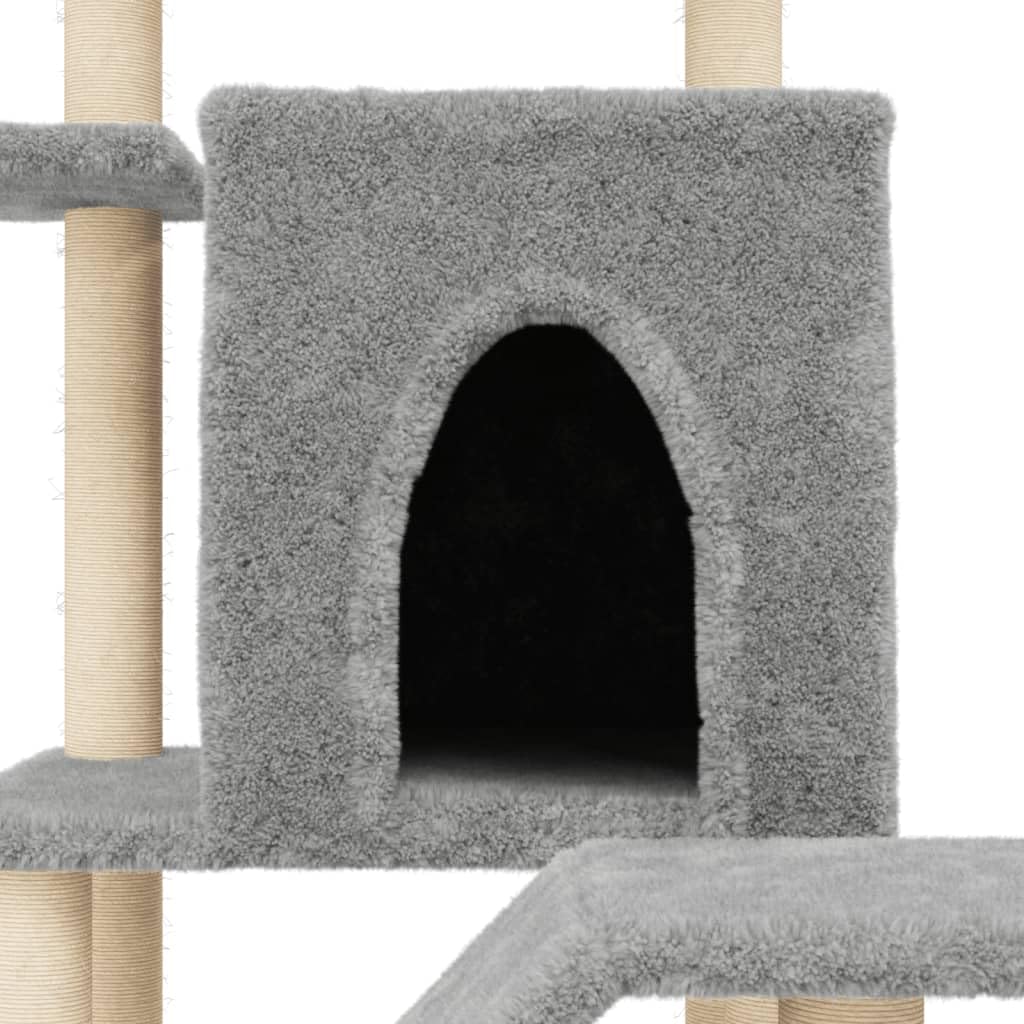 Homgoday Tiragraffi per gatti con tiragraffi in sisal, grigio chiaro, 97 cm, torre tiragraffi multilivello con scala e condomini, centro attività per gatti da interni, tipo 1
