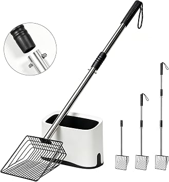 Cat Litter Scoop with Holder 43" Metal Litter Scooper with Stainless Steel Long Handle, Large Kitty Box Scooper Heavy Duty Deep Shovel for Fast Sifting, Dog Waste Scooops for Outside Pet Poop