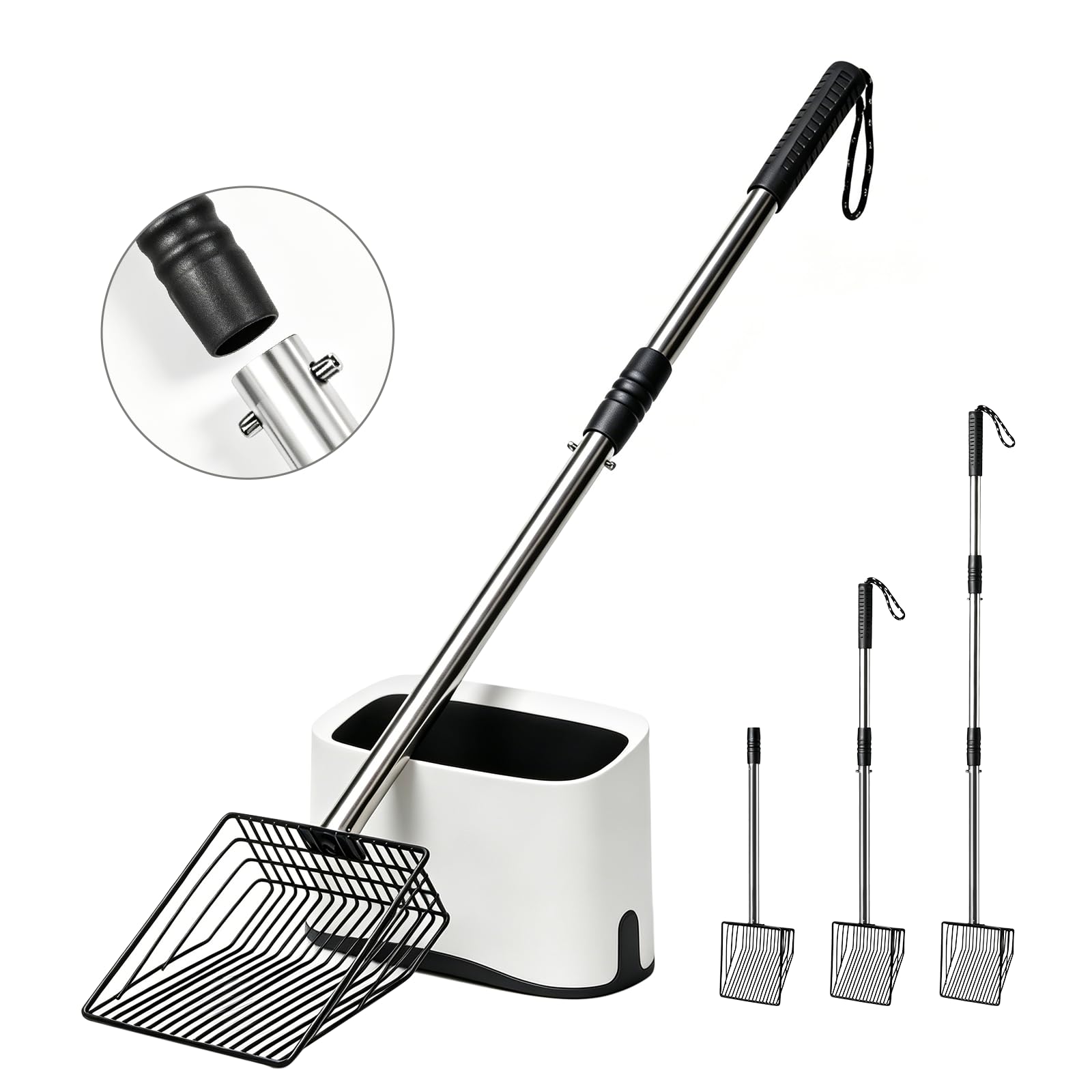 PETOCAT Cuchara de Arena para Gatos con Soporte, Pala de Arena de Metal de 43 Pulgadas con Mango Largo de Acero Inoxidable, Pala Grande para Gatitos, Pala Profunda Resistente para tamizar rápidamente