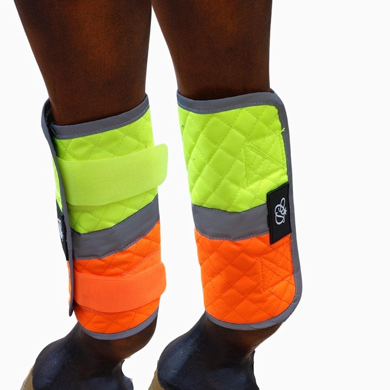 EquisafetyMulti Coloured Hi Viz Leg Boots Wraps for horses & Ponies - Orange/Yellow (Pony)