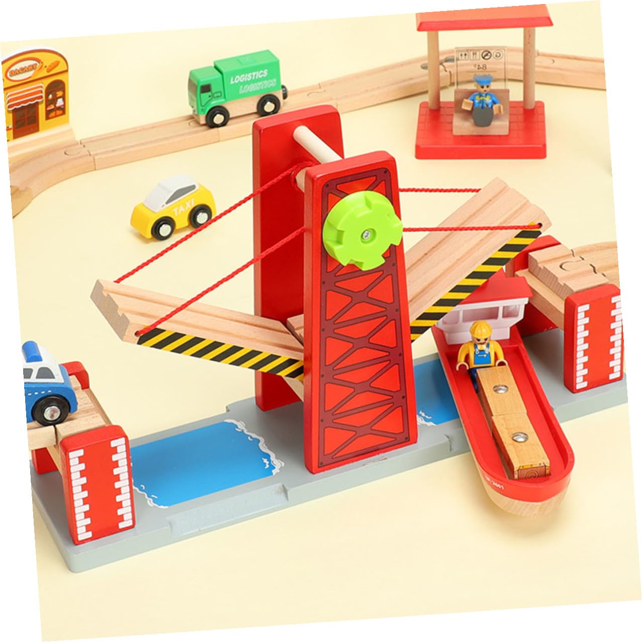 Eisenbahnspielzeug Zugbrücke aus Kunststoff und Holz Rot Kompatibel mit Holz Eisenbahnschienen Fördert Logisches Denken Geeignet für Kinder und Kleinkinder zur Weihnachtszeit